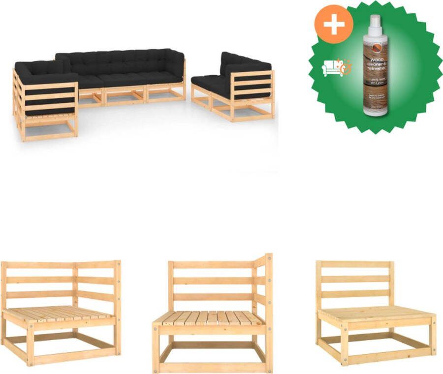 VidaXL Tuinset Grenenhout Modulaire Lounge Antraciet 2x Middenbank 5x Hoekbank 7x Zitkussen 12x Rugkussen Tuinset Inclusief Houtreiniger en verfrisser