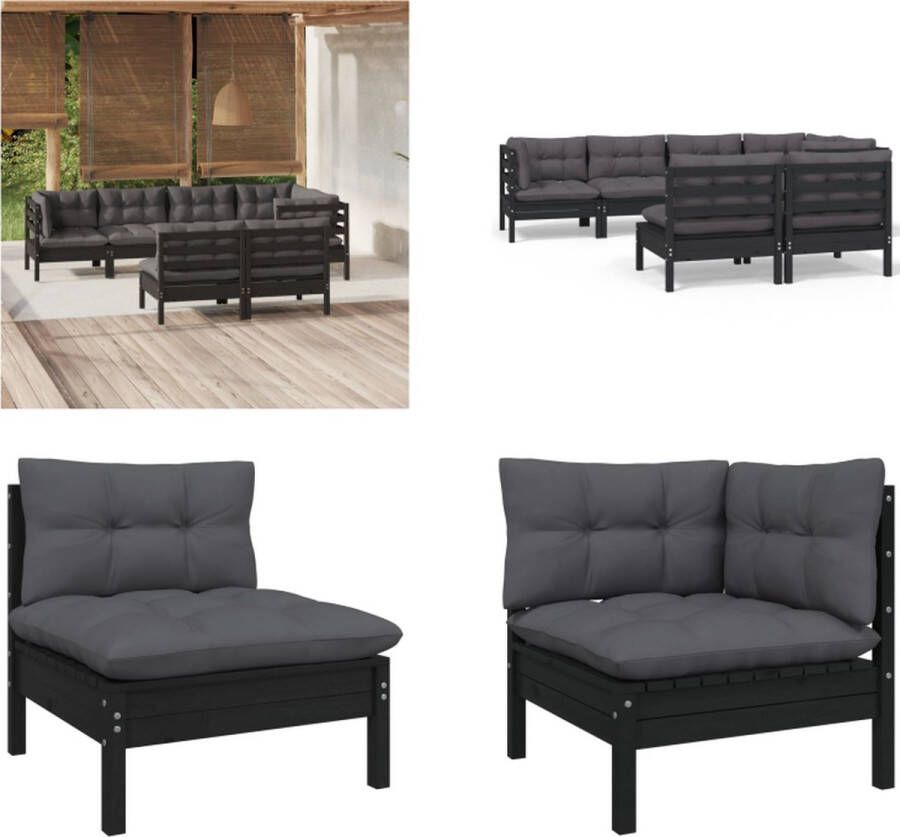 VidaXL 7-delige Loungeset met kussens massief grenenhout zwart Loungeset Loungesets Lounge Set Lounge Sets