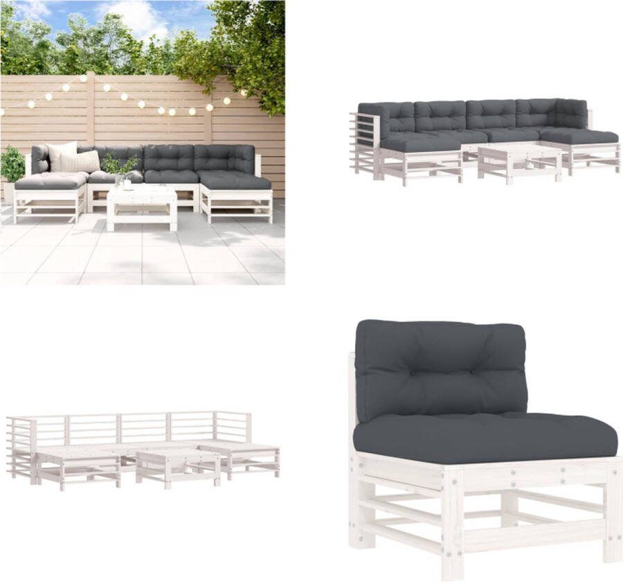 VidaXL 7-delige Loungeset met kussens massief hout wit Loungeset Loungesets Lounge Set Tuinset