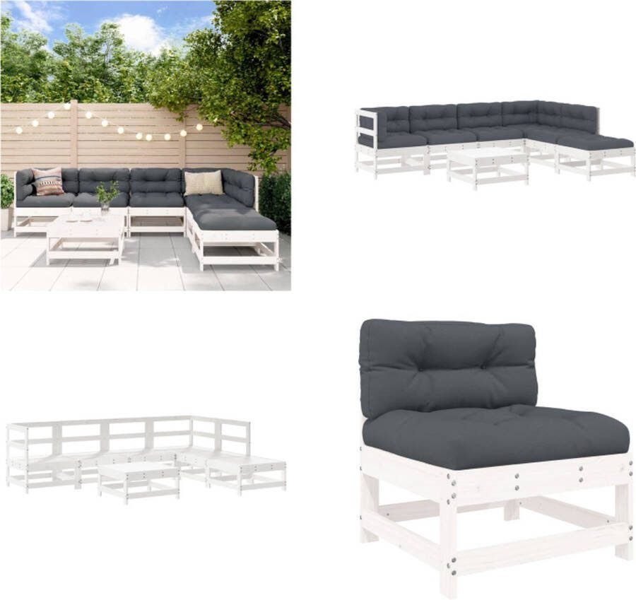 VidaXL 7-delige Loungeset met kussens massief hout wit Loungeset Loungesets Lounge Set Tuinset