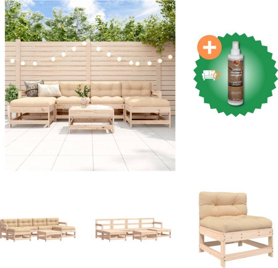 VidaXL Loungeset Grenenhout Middenbank 62x62x70.5 cm Tuinstoel 66x62x70.5 cm Voetenbank Salontafel 62x62x32 cm Tuinset Inclusief Houtreiniger en verfrisser