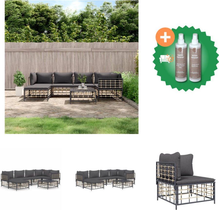 VidaXL Hoekbank Loungeset Antraciet Poly Rattan 72x72x66 cm Weerbestendig Loungebank Inclusief Onderhoudsset