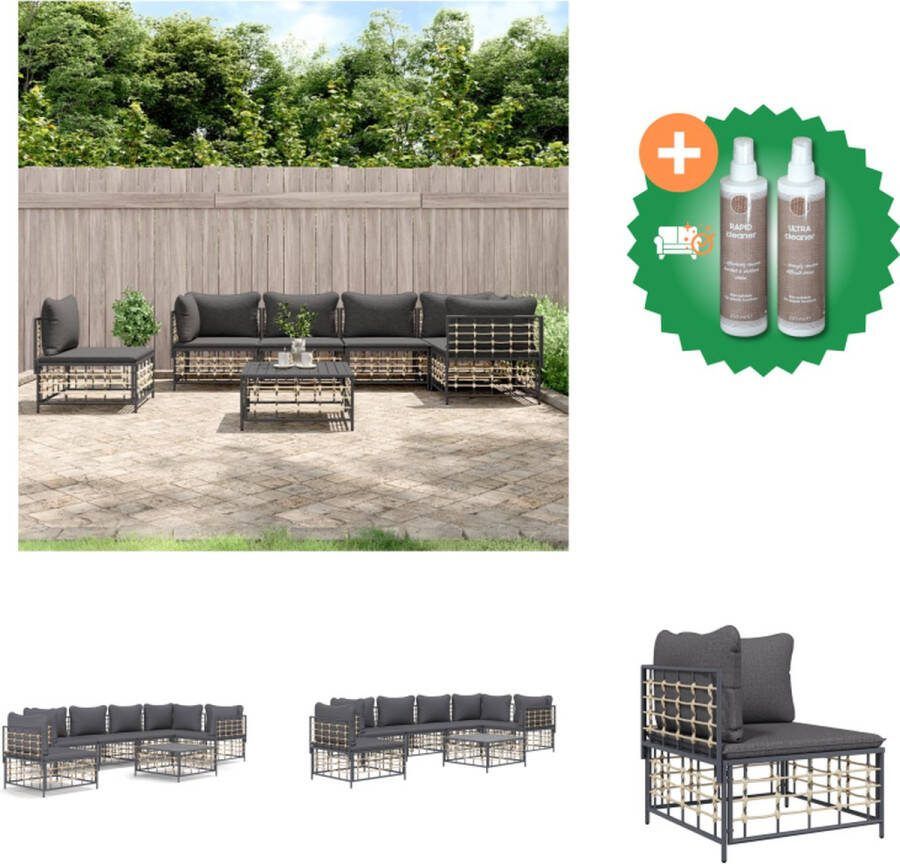 VidaXL 7 delige Loungeset met kussens poly rattan antracietkleurig Loungebank Inclusief Onderhoudsset