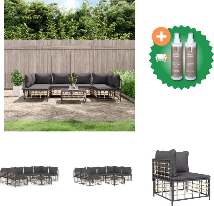 VidaXL 7 delige Loungeset met kussens poly rattan antracietkleurig Loungebank Inclusief Onderhoudsset