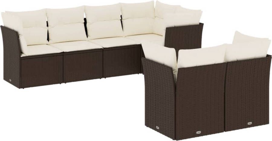 VidaXL 7-delige Loungeset met kussens poly rattan bruin