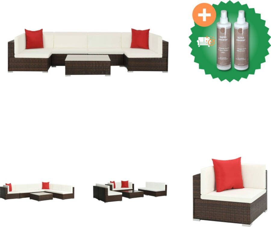 VidaXL Bankenset Bruin Rattan Hoekbank Middenbanken Salontafel Modulair 6 cm Dikke Kussens Weerbestendig Tuinset Inclusief Onderhoudsset