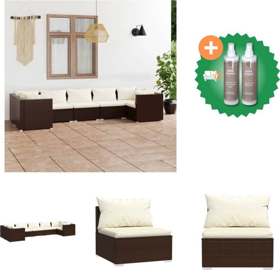 VidaXL Poly Rattan Hoekbank Set Bruin 4 Hoekbank 3 Middenbank 7 Zitkussens 11 Rugkussens Tuinset Inclusief Onderhoudsset