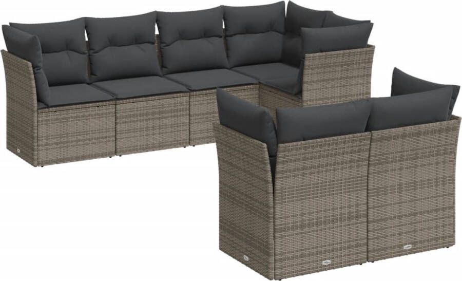 VidaXL 7-delige Loungeset met kussens poly rattan grijs