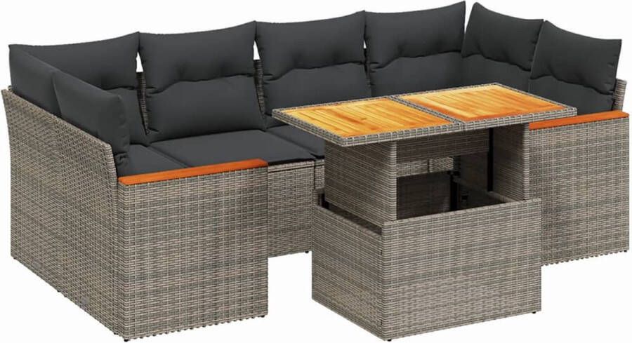 VidaXL 7-delige Loungeset met kussens poly rattan grijs