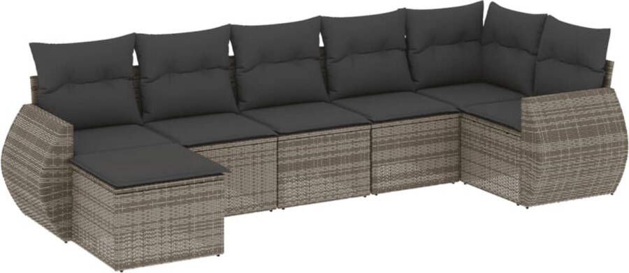VidaXL 7-delige Loungeset met kussens poly rattan grijs
