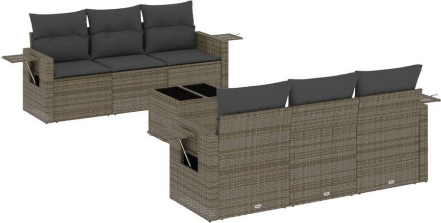 VidaXL 7-delige Loungeset met kussens poly rattan grijs