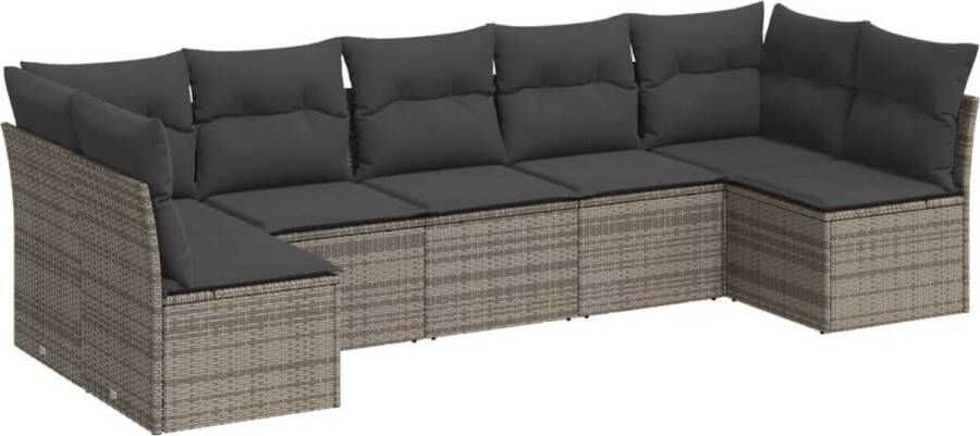 VidaXL 7-delige Loungeset met kussens poly rattan grijs