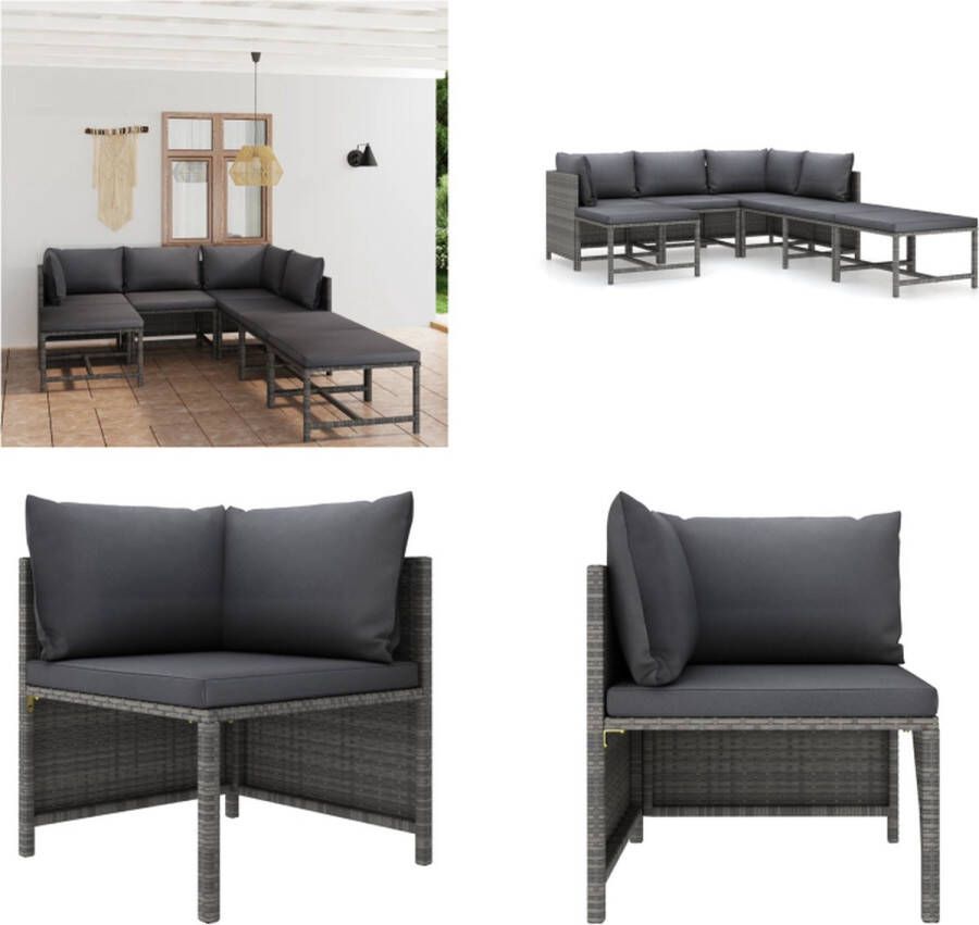 VidaXL 7-delige Loungeset met kussens poly rattan grijs Tuinset Tuinsets Loungeset Loungesets