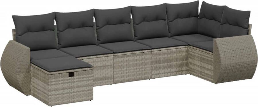 VidaXL 7-delige Loungeset met kussens poly rattan lichtgrijs