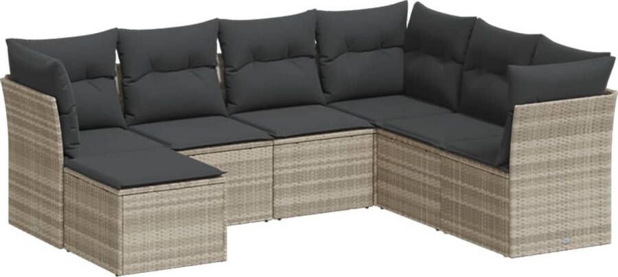 VidaXL 7-delige Loungeset met kussens poly rattan lichtgrijs