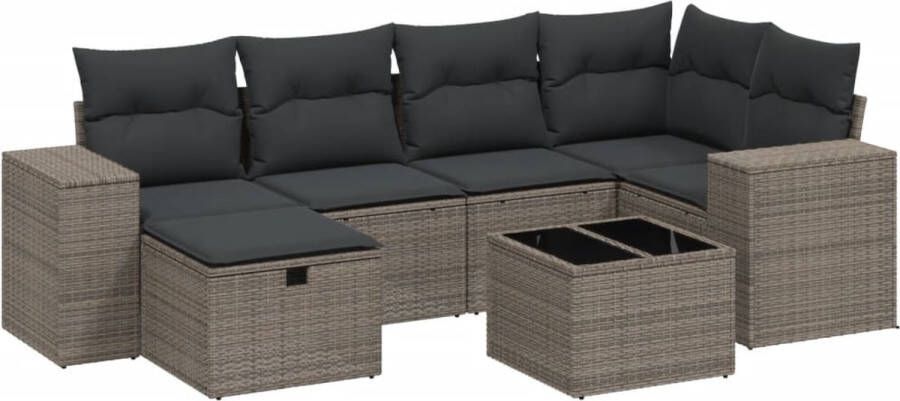 VidaXL 7-delige Loungeset met kussens poly rattan lichtgrijs