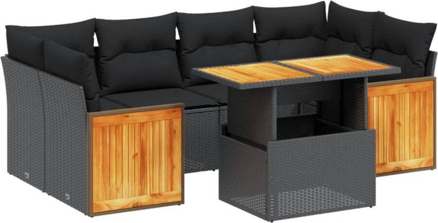 VidaXL 7-delige Loungeset met kussens poly rattan zwart