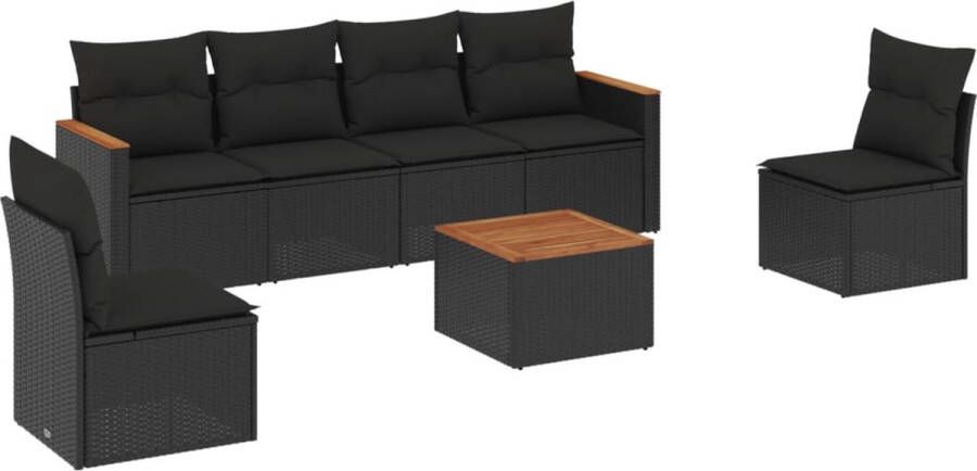 VidaXL 7-delige Loungeset met kussens poly rattan zwart