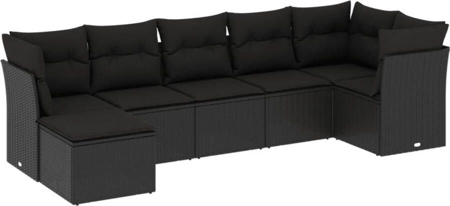 VidaXL 7-delige Loungeset met kussens poly rattan zwart
