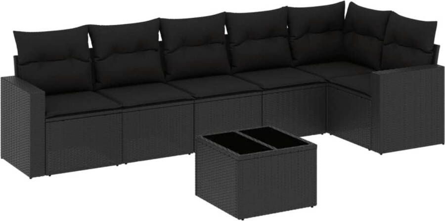 VidaXL 7-delige Loungeset met kussens poly rattan zwart