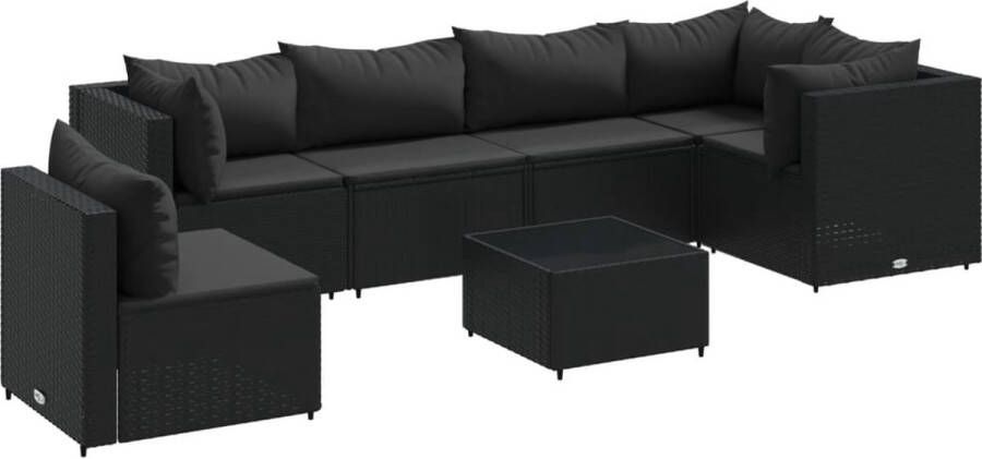 VidaXL 7-delige Loungeset met kussens poly rattan zwart