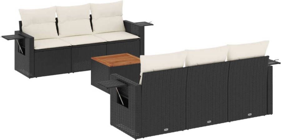 VidaXL 7-delige Loungeset met kussens poly rattan zwart