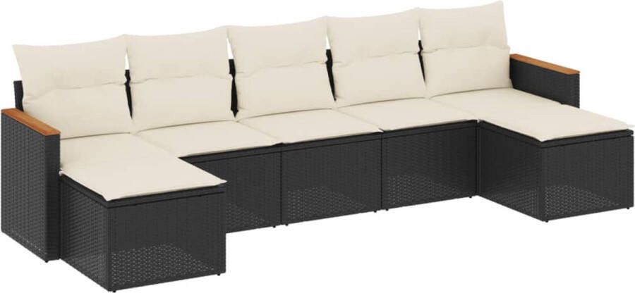 VidaXL 7-delige Loungeset met kussens poly rattan zwart