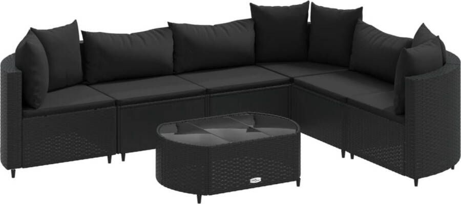 VidaXL 7-delige Loungeset met kussens poly rattan zwart
