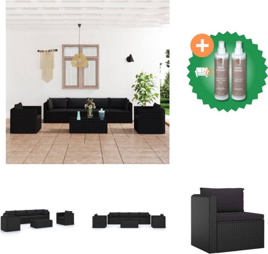 VidaXL Loungeset PE-rattan Zwart 62 x 62 x 33 cm Inclusief salontafel en kussens Tuinset Inclusief Onderhoudsset