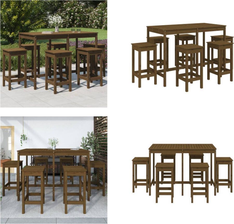 VidaXL 7-delige Tuinbarset massief grenenhout honingbruin Barset Barsets Tuinmeubelset Tuinset