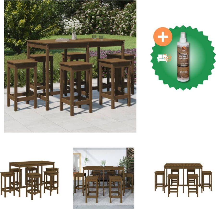 VidaXL Houten Barset Grenenhout Bartafel 159.5 x 82.5 x 110 cm Barkruk 40 x 40 x 78 cm Honingbruin Tuinset Inclusief Houtreiniger en verfrisser
