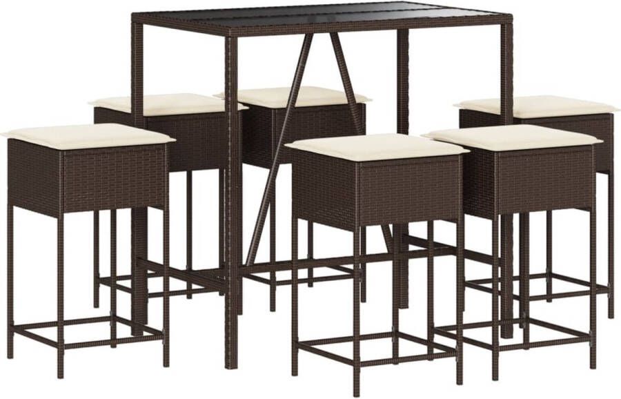 VidaXL 7-delige Tuinbarset met kussens poly rattan bruin