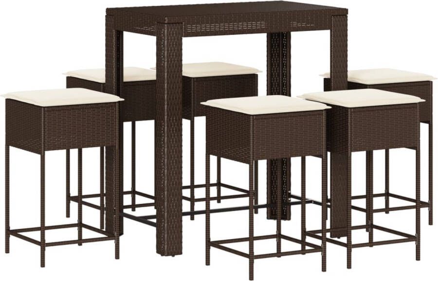 VidaXL 7-delige Tuinbarset met kussens poly rattan bruin