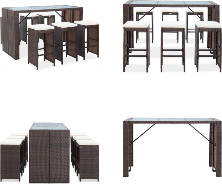 VidaXL 7-delige Tuinbarset met kussens poly rattan bruin Tuinbarset Tuinbarsets Tuinset Tuinsets