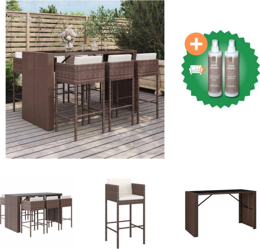 VidaXL Tuinbarset Bruin 6 barkrukken PE-rattan Gehard glazen tafelblad Tuinset Inclusief Onderhoudsset
