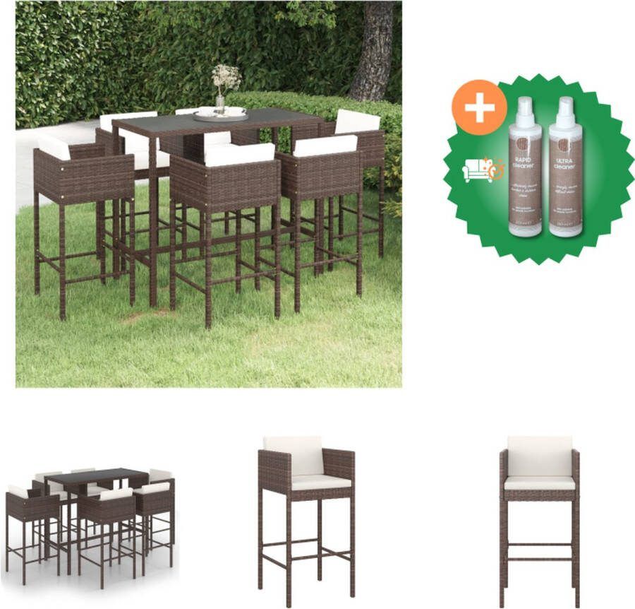 VidaXL Barset Luxe Bruin PE Rattan 130x60x110cm Incl 6 Barkrukken Kussens Tuinset Inclusief Onderhoudsset