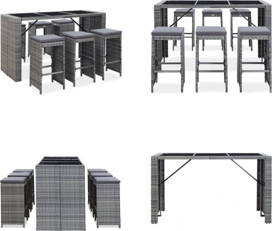 VidaXL 7-delige Tuinbarset met kussens poly rattan grijs Tuinbarset Tuinbarsets Tuinset Tuinsets