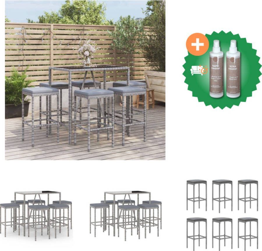 VidaXL Tuinbarset Grijs PE-rattan 6 barkrukken 110x70x110cm Tuinset Inclusief Onderhoudsset