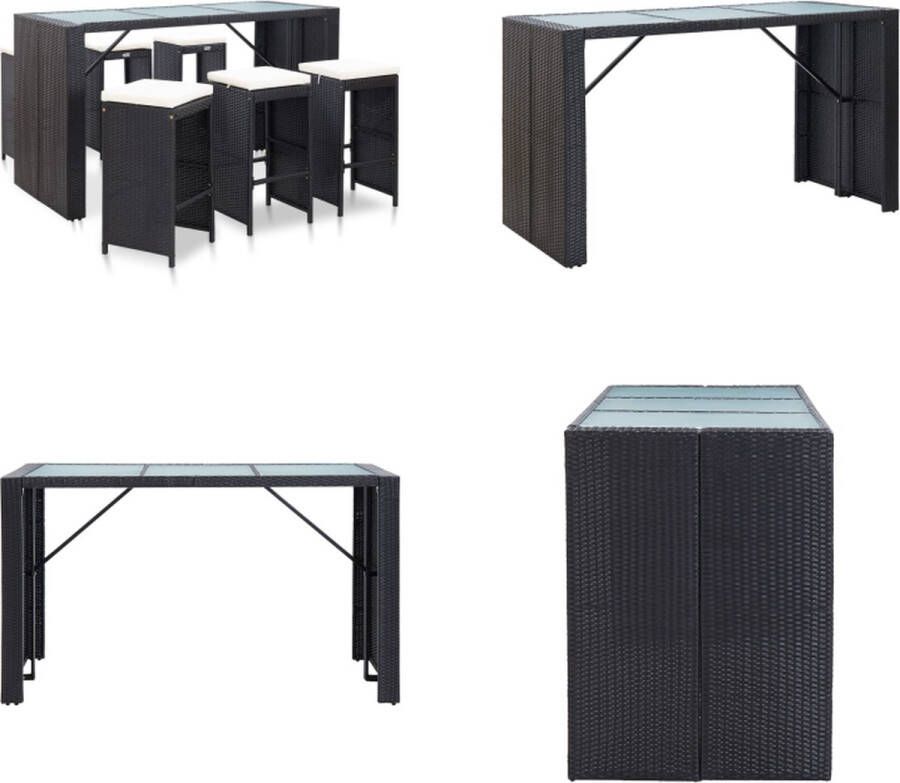 VidaXL 7-delige Tuinbarset met kussens poly rattan zwart Tuinbarset Tuinbarsets Tuinset Tuinsets