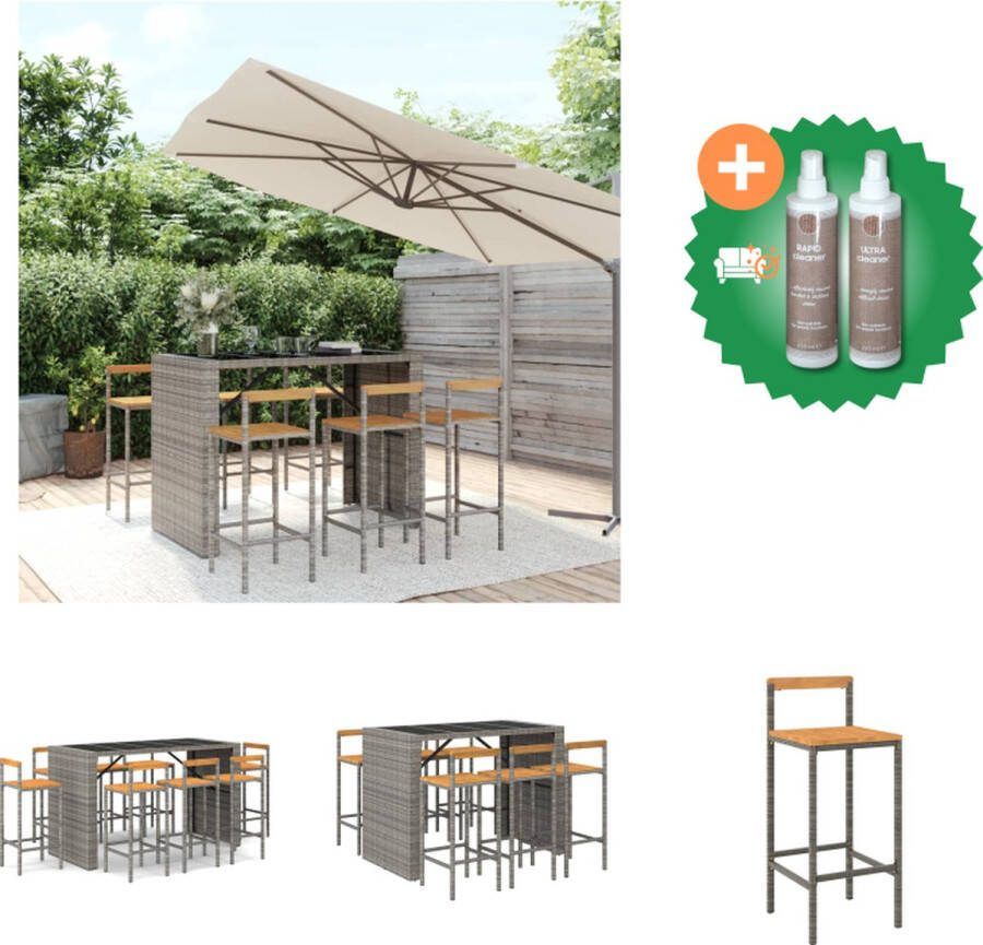 VidaXL tuinbarset grijs PE-rattan bartafel 145x80x110cm 6 barstoelen 40x44x100cm Tuinset Inclusief Onderhoudsset