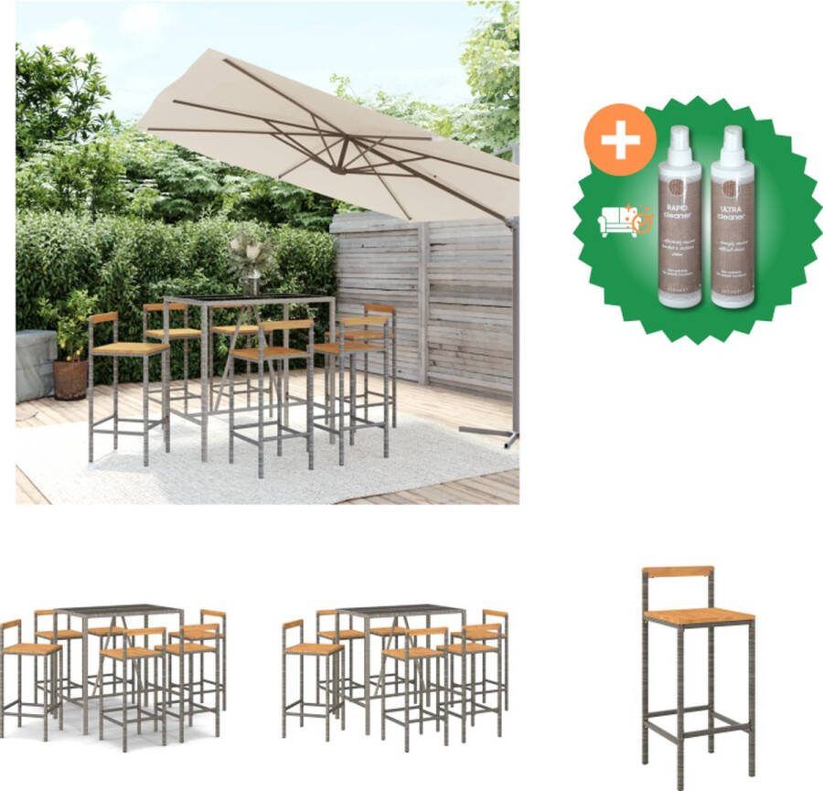 VidaXL 7 delige Tuinbarset poly rattan en massief acaciahout grijs Tuinset Inclusief Onderhoudsset