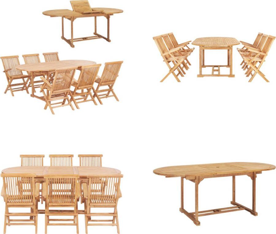 VidaXL 7-delige Tuinset 150-200x100x75 cm massief teakhout Eethoek Voor Buiten Eethoeken Voor Buiten Tuintafel En Stoel Tuintafels En Stoelen