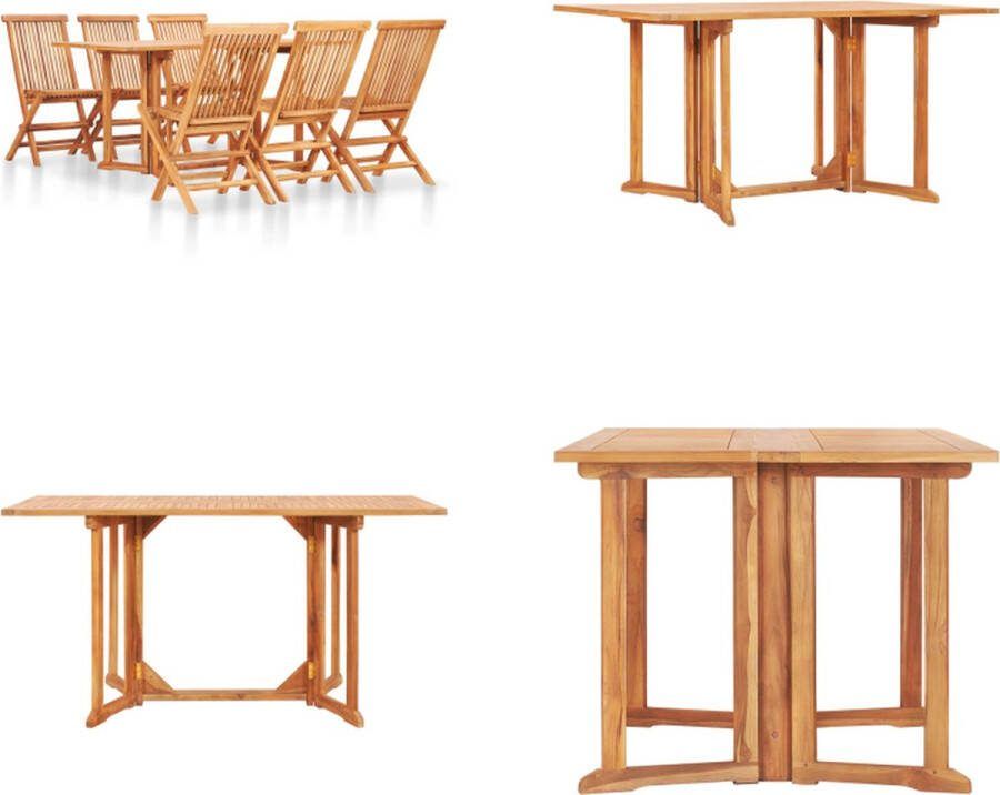VidaXL 7-delige Tuinset inklapbaar massief teakhout Eethoek Voor Buiten Eethoeken Voor Buiten Tuintafel En Stoel Tuintafels En Stoelen