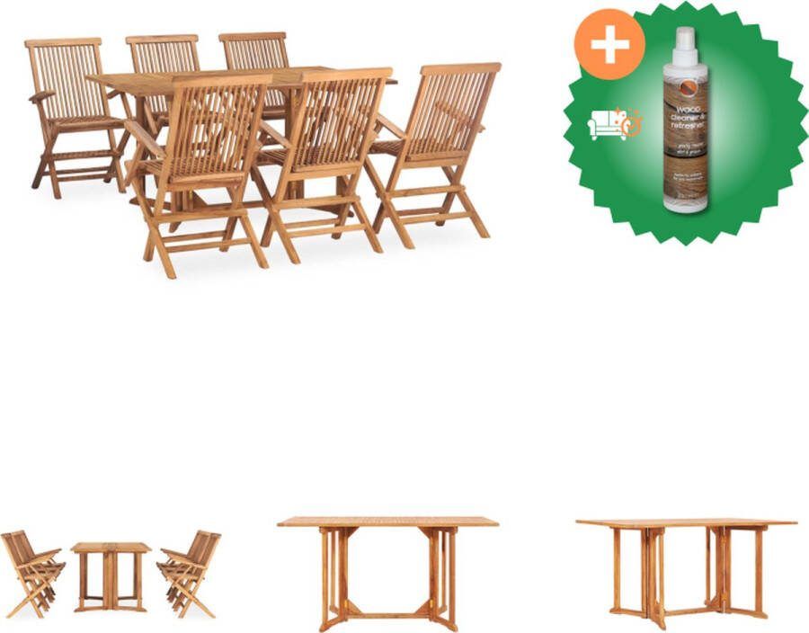 VidaXL Eethoek Massief Teakhout Tafel 150x90x75cm Stoelen 55x60x89cm (BxDxH) Waterbasisafwerking Tuinset Inclusief Houtreiniger en verfrisser