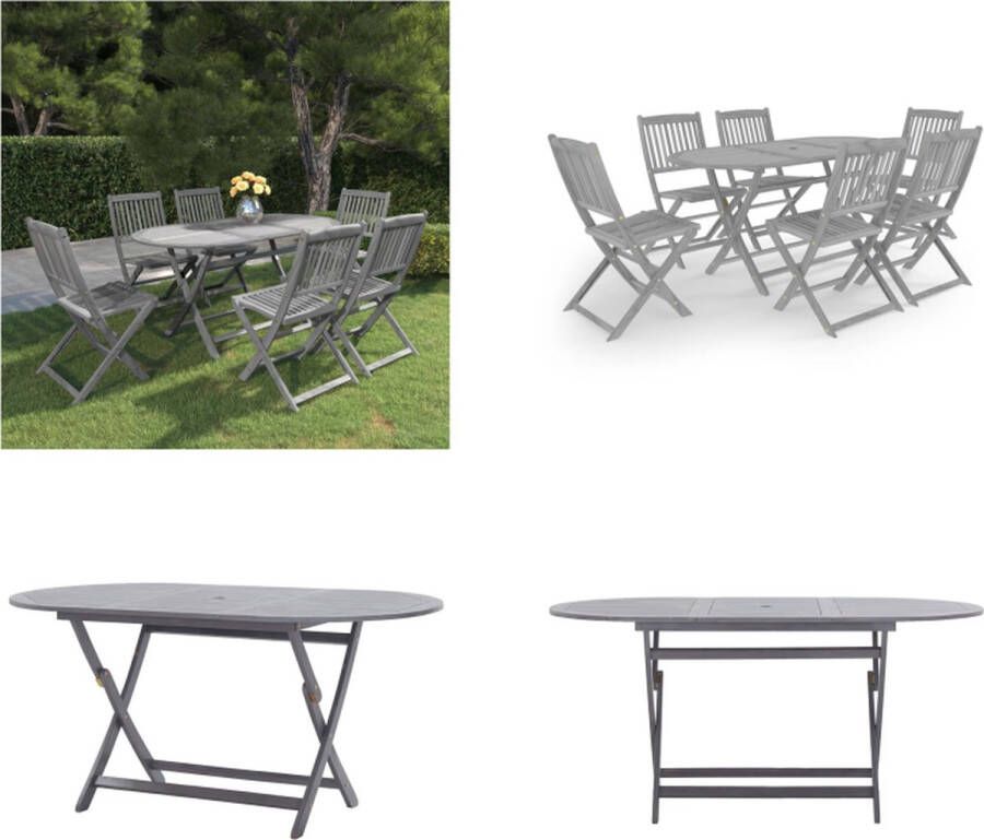 VidaXL 7-delige Tuinset massief acaciahout grijs Bistroset Bistrosets Eethoek Voor In De Tuin Eethoeken Voor In De Tuin