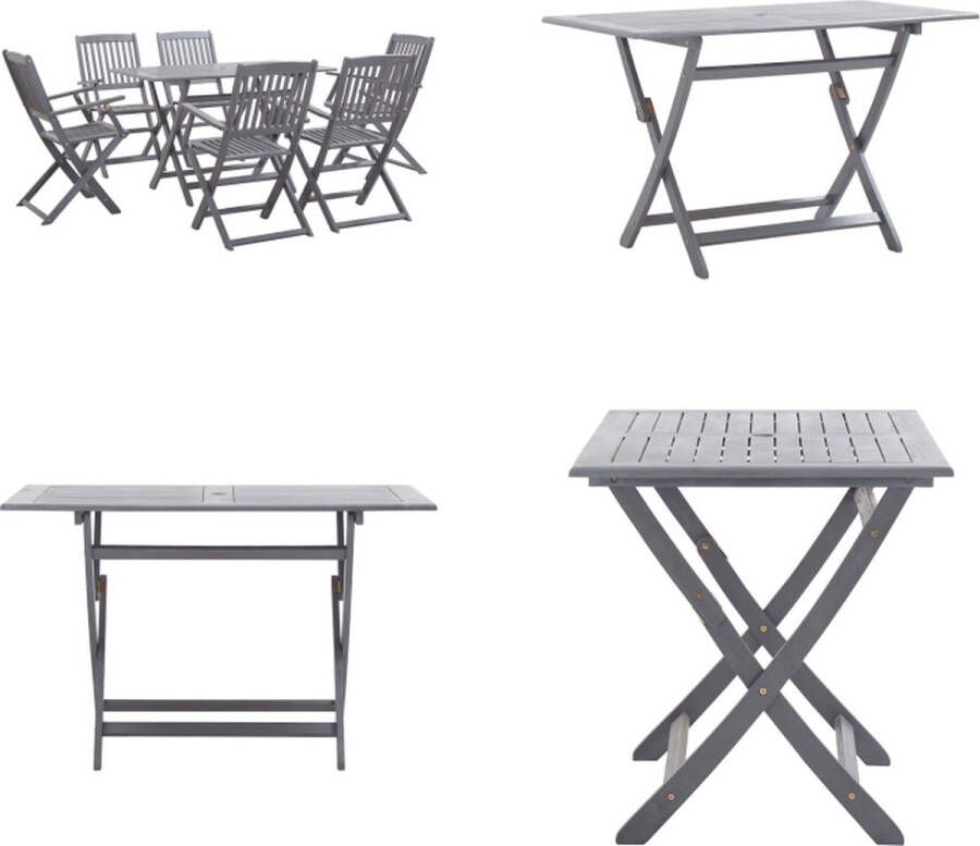 VidaXL 7-delige Tuinset massief acaciahout grijs Eethoek Voor In De Tuin Eethoeken Voor In De Tuin Opklapbare Eethoek Opklapbare Eethoeken