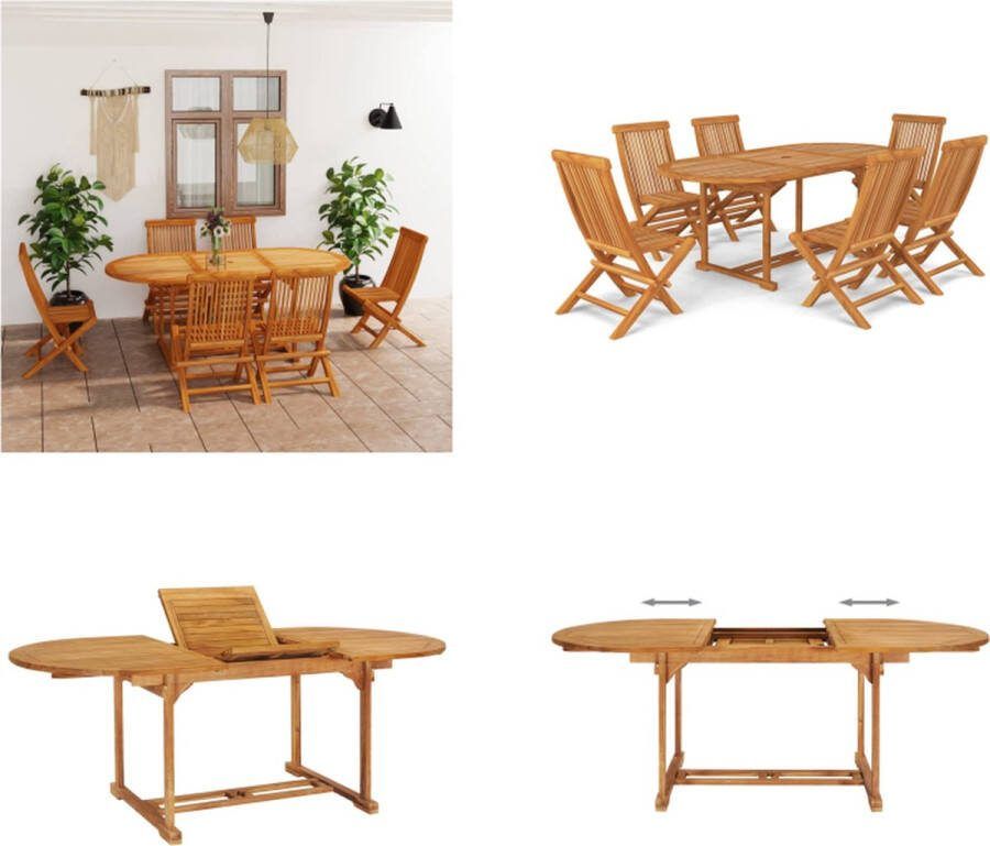 VidaXL 7-delige Tuinset massief teakhout Eethoek Voor In De Tuin Eethoeken Voor In De Tuin Opklapbare Eethoek Opklapbare Eethoeken