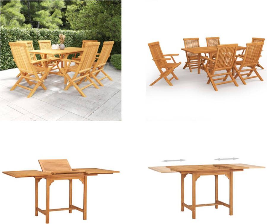 VidaXL 7-delige Tuinset massief teakhout Eethoek Voor In De Tuin Eethoeken Voor In De Tuin Opklapbare Eethoek Opklapbare Eethoeken