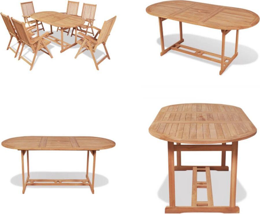 VidaXL 7-delige Tuinset met klapstoelen massief teakhout Houten Tuinset Houten Tuinsets Eethoek Voor Buiten Eethoeken Voor Buiten