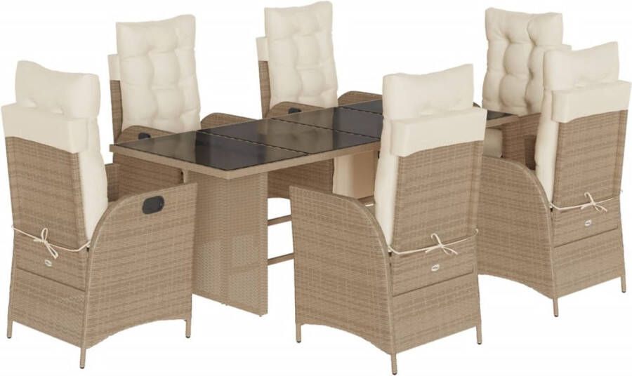 VidaXL 7-delige Tuinset met kussens poly rattan beige